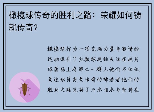 橄榄球传奇的胜利之路：荣耀如何铸就传奇？